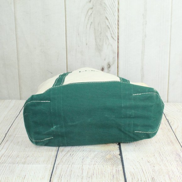 LL Bean Boat & Tote Cream Canvas Green Trim Embroidered Tote Handbag - Picture 8 of 9